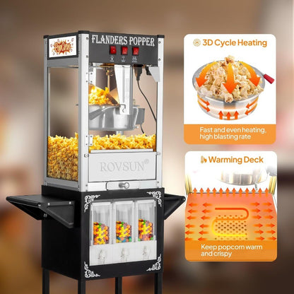 Commercial and Home Theater Popcorn Machine with Cart Wheels and 8 Oz Kettle Produces Up to 32 Cups ETL Certified Popcorn Maker