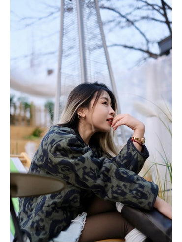 ETJ 2025 traf women's elegant fashion animal print loose edition vintage crewneck cotton-padded jacket multi-color option