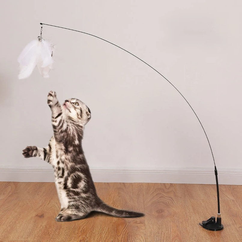 Brinquedo Interativo de Gato Varinha Mãos Livres Brinquedo Teaser para Gatinhos com Ventosa em Forma de Pássaro/Pena Varinha para Gatos Artigos para Animais de Estimação