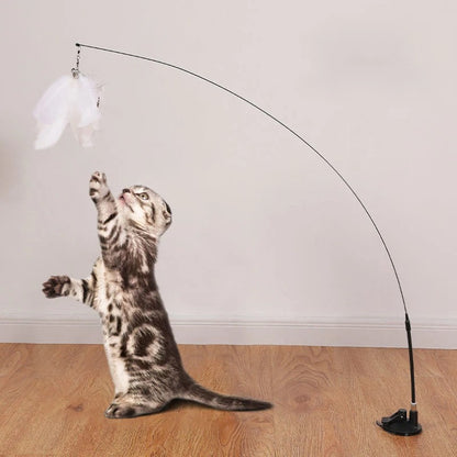 Brinquedo Interativo de Gato Varinha Mãos Livres Brinquedo Teaser para Gatinhos com Ventosa em Forma de Pássaro/Pena Varinha para Gatos Artigos para Animais de Estimação