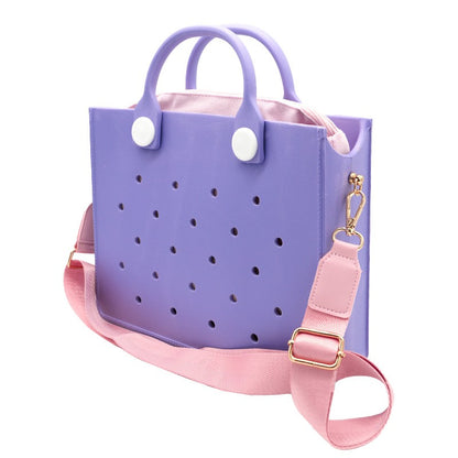 The orange guy Purple Women Fashion New EVA Punched Handbag Casual Waterproof Travel Tote Bag Fit Charms Outdoor Beach Bags