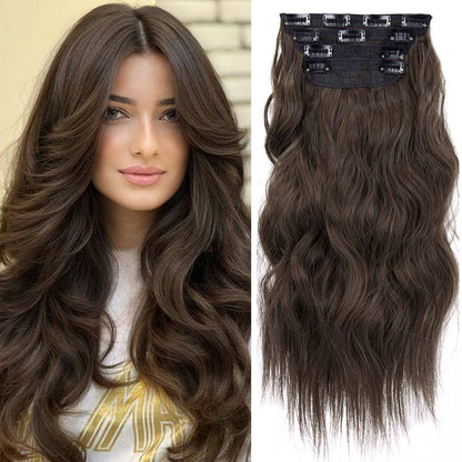Kit 4 Peças Aplique Tic Tac Cabelo Sintético 20 Polegadas Cacheado Longo Grosso Para Mulheres Cabeça Inteira extensões de cabelo sintéticas