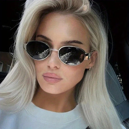 New Oval Sunglasses for Women Men Trendy Metal Frame Sun Glasses Classic Shades