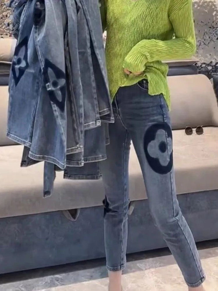 Trendy High Waist Slim Fit Denim Pants Women's Summer New Sle Elastic Straight Leg Jeans Cotton Stretch Denim Light Color