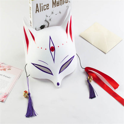 New Fashion Anime Fox Mask Hand-Painted Half Face Cat Mask With Tassels Bell Halloween Masquerade Party Festival Cosplay Gift