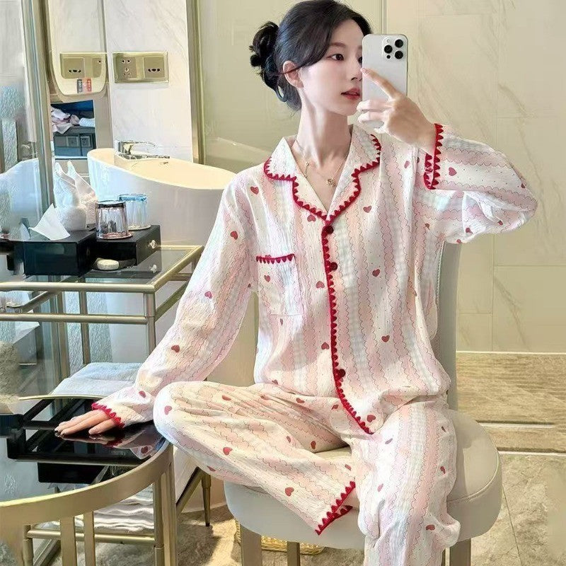 Plus Size Pajamas 2 Pieces Set Y2K Striped Strawberry Print Casual Korean Sweet Soft Women's Pajamas Autumn Winter New Homewear