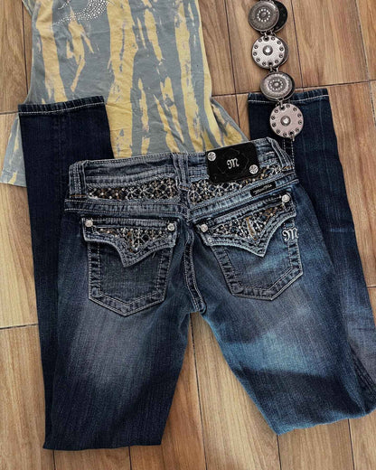 Retro Miss Me Boot Cut Jeans Female Y2K New Blue Jeans Embroidered Wing Pocket Hip Hop Harajuku Gothic Wide Pants Street Wear
