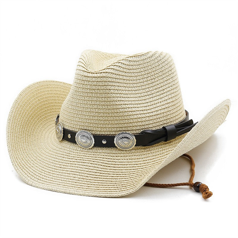 Chapéu de Cowboy Ocidental de Palha Oco para Homens e Mulheres Verão 2023 Chapéu de Sol Elegante Punk Sombrero Hombre Cowgirl Outdoor Jazz Beach
