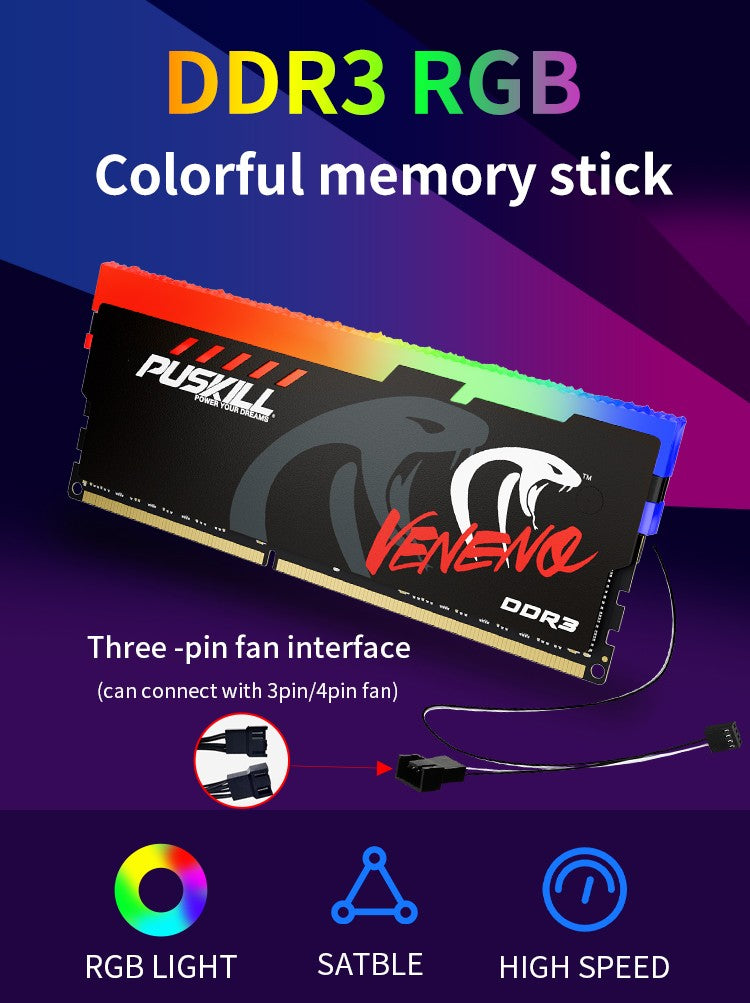 PUSKILL Memória RAM RGB DDR3 8GBx2 1600MHz 12800S Udimm Dual Channel DIMM Memória RAM para Desktop
