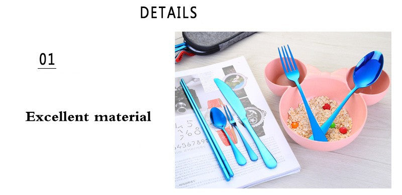 Conjunto de Talheres de Aço Inoxidável, Portátil, Faca, Garfo, Colher, Hashi, Canudo, Ocidental, Presente de Viagem, Conjunto de 9 Peças