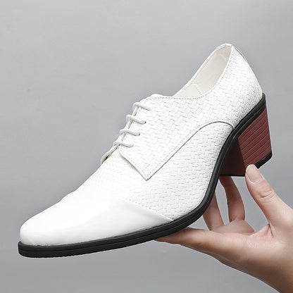 Men's Leather Shoes Banquet Dress Shoes Formal Occasions Men's Business Leather Shoes Office Red High Heels Pointed Shoes