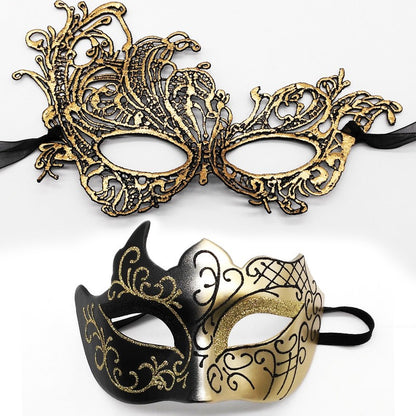 2Pcs Couples Gold Purple Black Blue Lace Masks Butterfly Venetian Face Cover for Mardi Gras Halloween Masquerade Party Costume