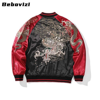 High Quality Autumn Dragon Embroidered Jacket Japanese Style Men's Baseball Uniform Streetwear Harajuku Casual Couple Clothing