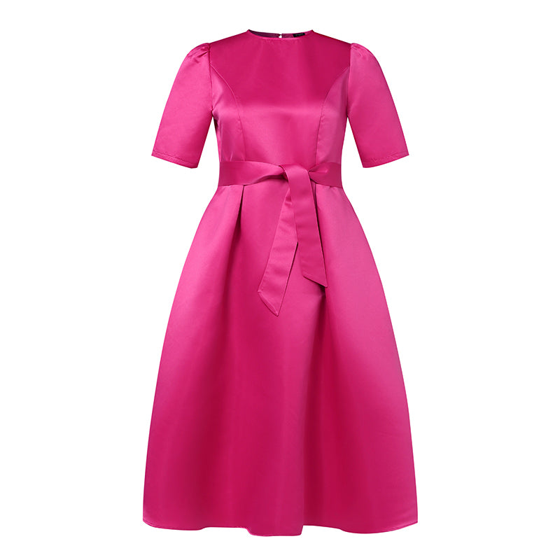 VONDA Elegant Women Satin Short Sleeve Midi Dress 2024 Summer Vestidos Casual Be