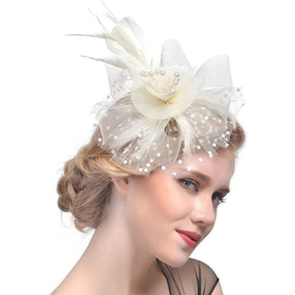 New 12 Color Net and Feather Fascinator Hat Headband Alice Headband Clip Mesh Flower Wedding Cocktail Hair Accessories Tea Party