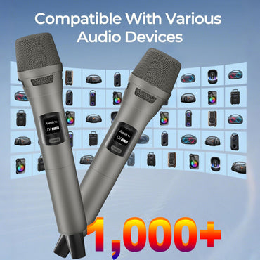 Aveek Wireless Microphone, Dynamic Wireless Microphones With One-to-One Chip Connection And Rechargeable Receiver, 12H Duration,
