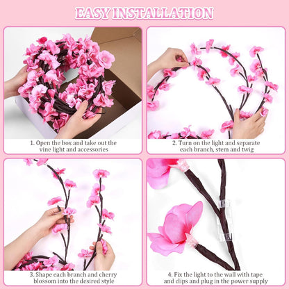 Cherry LED Tree Branch Lights 8 Modes USB Powered Cherry Blossom Branch Decoration Night Lights for Indoor Home Walls and Doors
