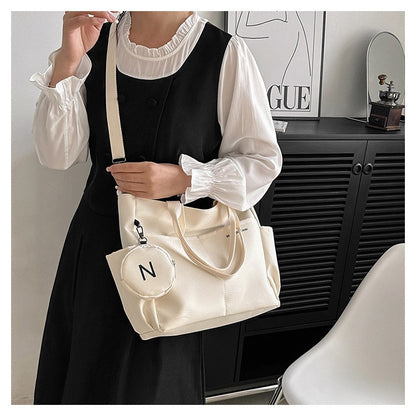 Minimalist Nylon Tote Bag, Oxford Waterproof Handbag Shoulder Crossbody Bag with Pocket, Effortless Style for Women Daily Errand