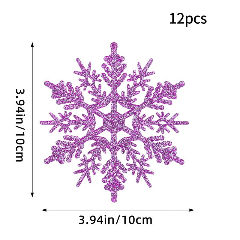12PCS Pink Glitter Plastic Snowflake Decorations 10cm Christmas Tree Hollow Snowflake Pendants New Year Party Festival Supplies