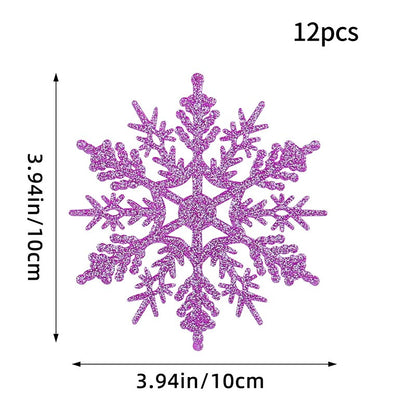 12PCS Pink Glitter Plastic Snowflake Decorations 10cm Christmas Tree Hollow Snowflake Pendants New Year Party Festival Supplies