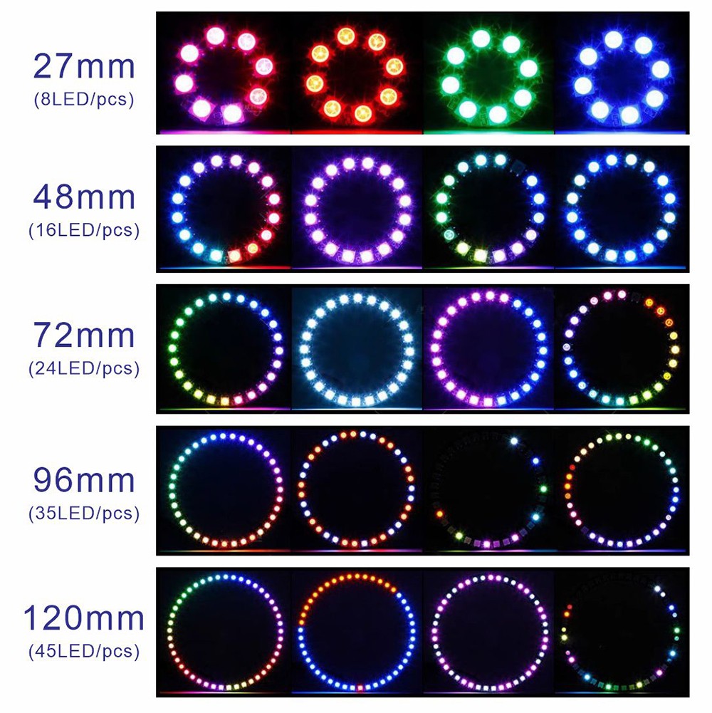 DC5V WS2812B Pixel Ring LED Panel Light Individual 8/16/24/35/45/128 LED Addressable WS2812 IC 5050 RGB LED Ring Module