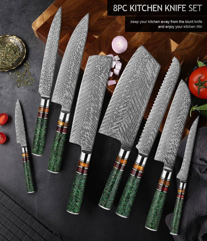 Conjunto de Facas de Cozinha XITUO Luxury Damascus Japonesas Chef Santoku Faca Cutelo Descascar Faca de Pão Cabo de Resina Sintética Destaque