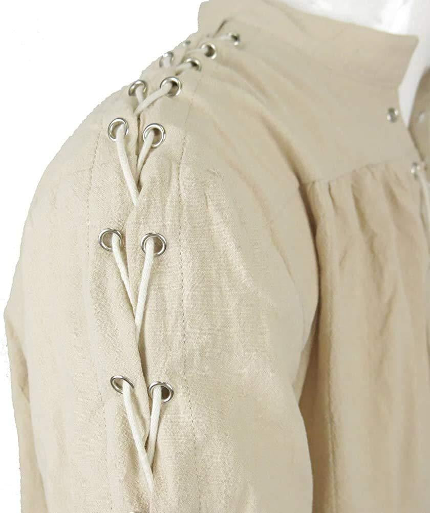 Men Medieval Shirts Drawstring Viking Vintage Sleeve Tunic Cosplay Tops Knight Costume Ruffle Pirate Gothic Neckline Male Shirts