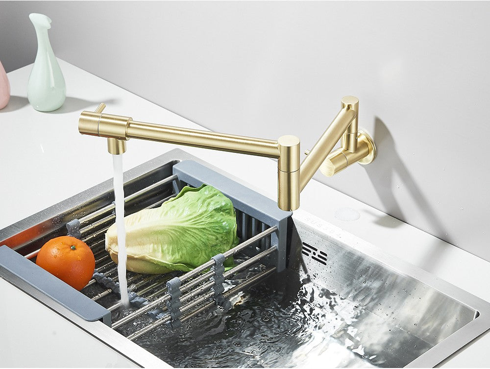 Brushed Gold Rotated Kitchen Sink Faucet Cold Water Tap Brass Basin Sink Swivel Faucets Wall Mounted Faucet