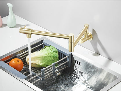 Brushed Gold Rotated Kitchen Sink Faucet Cold Water Tap Brass Basin Sink Swivel Faucets Wall Mounted Faucet