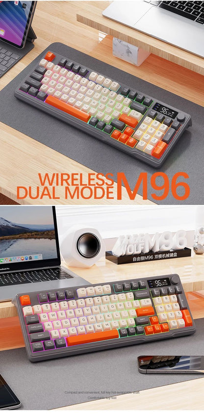 Teclado Bluetooth M96 Sem Fio FREEWOLF Teclado Gamer com Tela,Tela Eletrônica,Conexão Multi-Dispositivos,Ergonomia Gaming