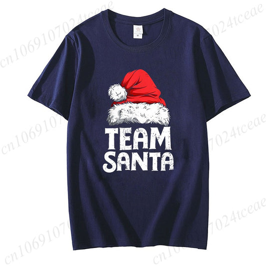 Women's Casual Short Sleeve T-Shirt with Christmas Team Santa Print T-Shirts Round Neck Christmas Party Wear Women's Clothing