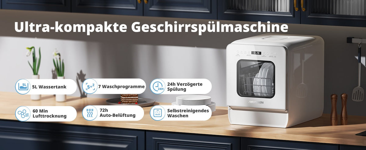 Smart Countertop Dishwasher, Touch Screen Compact Dishwasher, Quick Wash Portable Electric Dishwasher for Home Kitchen