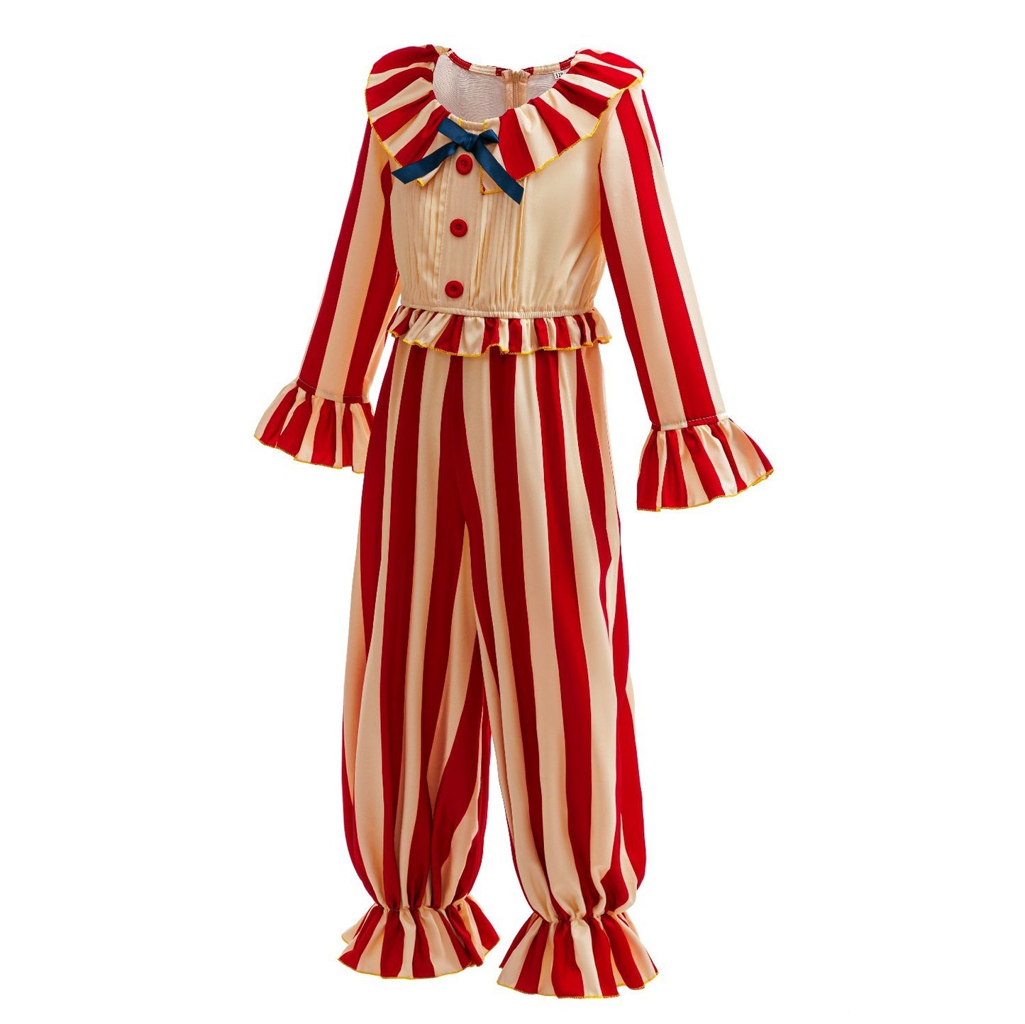 Carnival Disguise Joker Cosplay Costume Red Striped Jumpsuits Clown Halloween Party Stage Performance Dress Up
