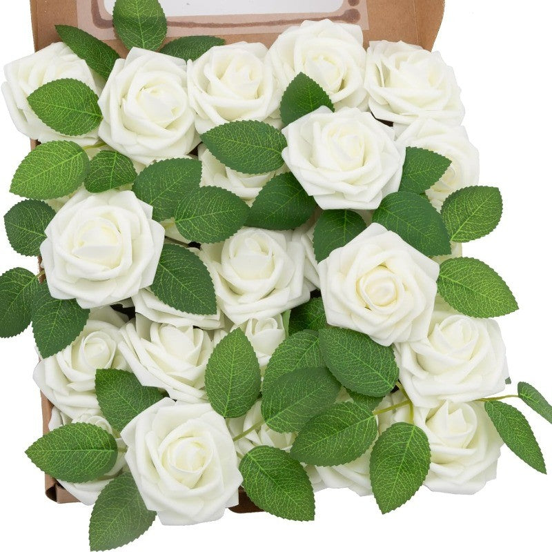 5-100pcs Fake Rose Flower Green Leaves for Valentine's Day Wedding Birthday Party Artificial Roses Heads with Stems Supplies