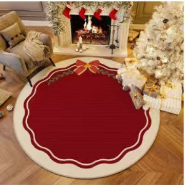 VIKAMA Christmas Round Crystal Velvet Carpet, Living Room Sofa Mat, Non-slip Bedroom Bedside Rug, Holiday Home Decoration