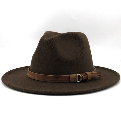 New Women Men Wool Fedora Hat With Leather Ribbon Gentleman Elegant Lady Winter Autumn Wide Brim Jazz Church Panama Sombrero Cap