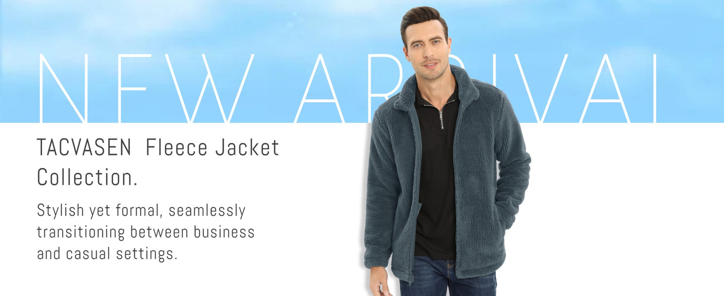 TACVASEN Winter Full Zip Up Warm Fleece Jackets Mens Fuzzy Sherpa Jacket Thicken Thermal Outdoor Fluffy Coat Zip Pocket Outwear