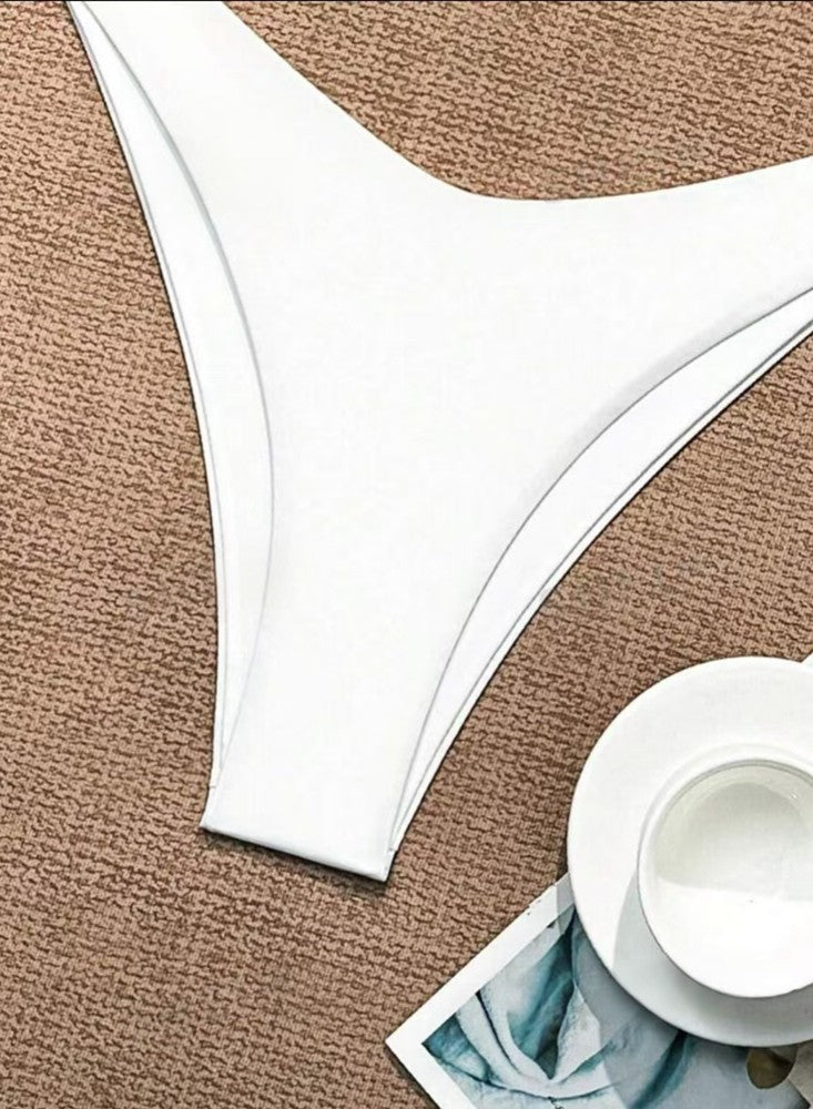 2025 New Bikini Set Women Sexy Simple Solid White/Black/Coffee Halter Bikini Swimsuit Lace Up Brazilian Beach Bathing Suit