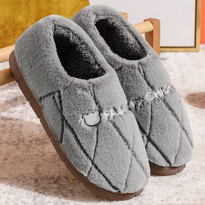 Men Casual Soft Fur Furry Couples Warm Home Baotou Plush Soft Bottom Comfortable Solid Color Men Winter Cotton Slippers  ???