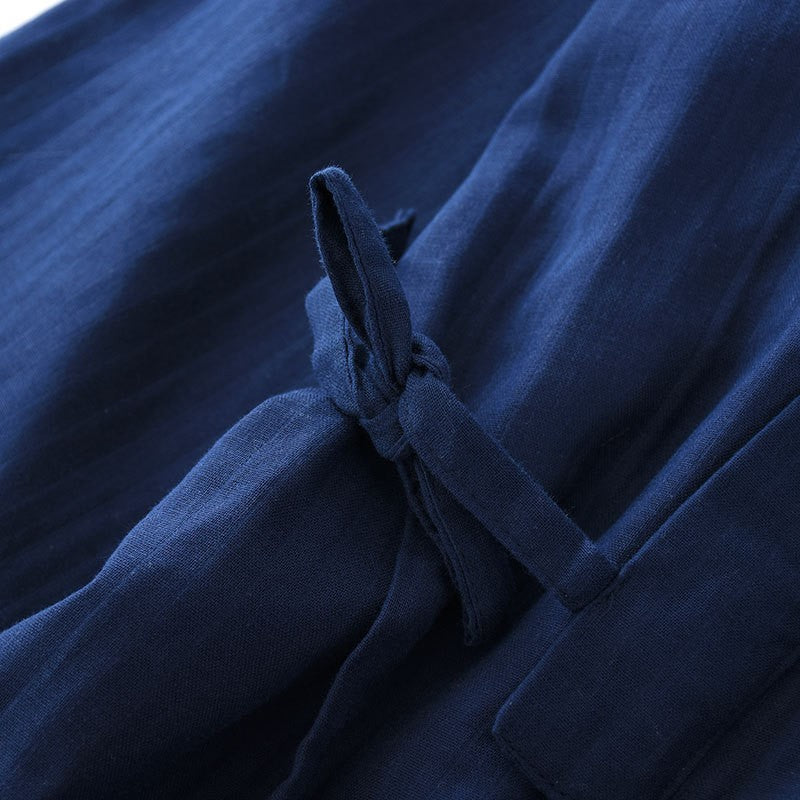 Men's Cotton Kimono Robes Pajamas Clothes Thin Spring and Autumn Black and Navy Colors Home Clothes Loose Casual Men Robe Sets