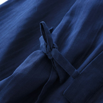 Men's Cotton Kimono Robes Pajamas Clothes Thin Spring and Autumn Black and Navy Colors Home Clothes Loose Casual Men Robe Sets