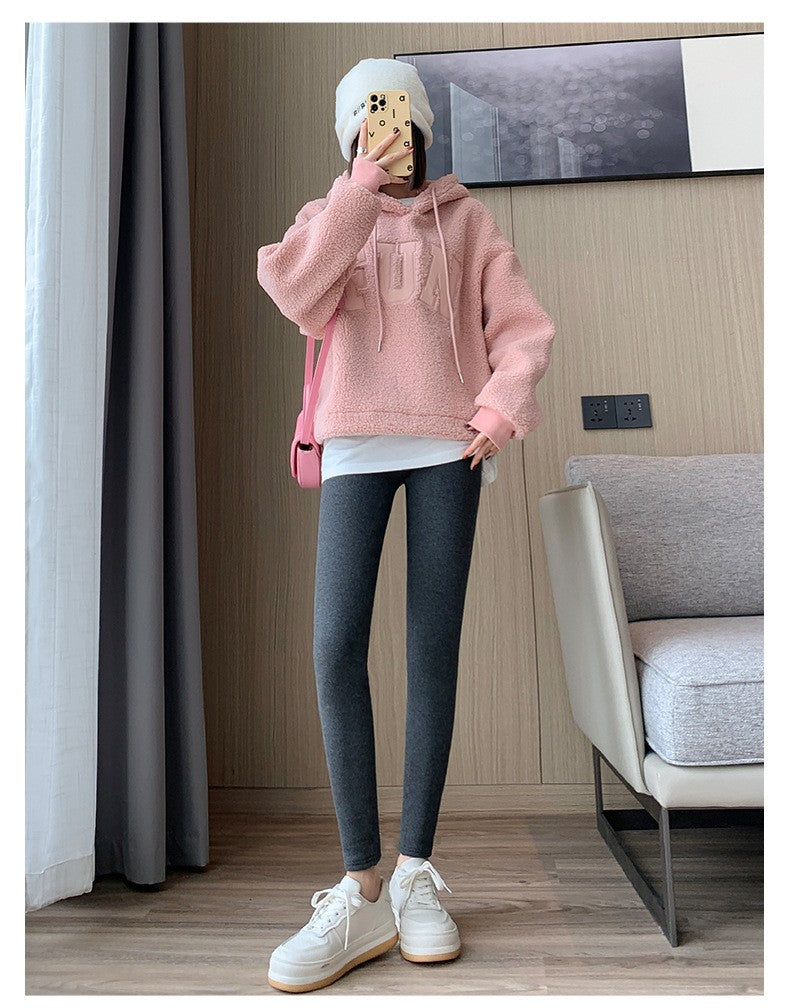 220g/350g Women High Waist Warm Thicken Tights Winter  Embroidery Solid Casual Fleece Pants Comfortable Versatile Points Pants