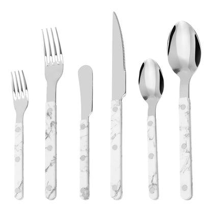 Conjunto de Talheres 6 Peças de Aço Inoxidável Design de Rebite Fino Polimento Faca Garfo e Colher Prata para Cozinha Restaurantes Encontros