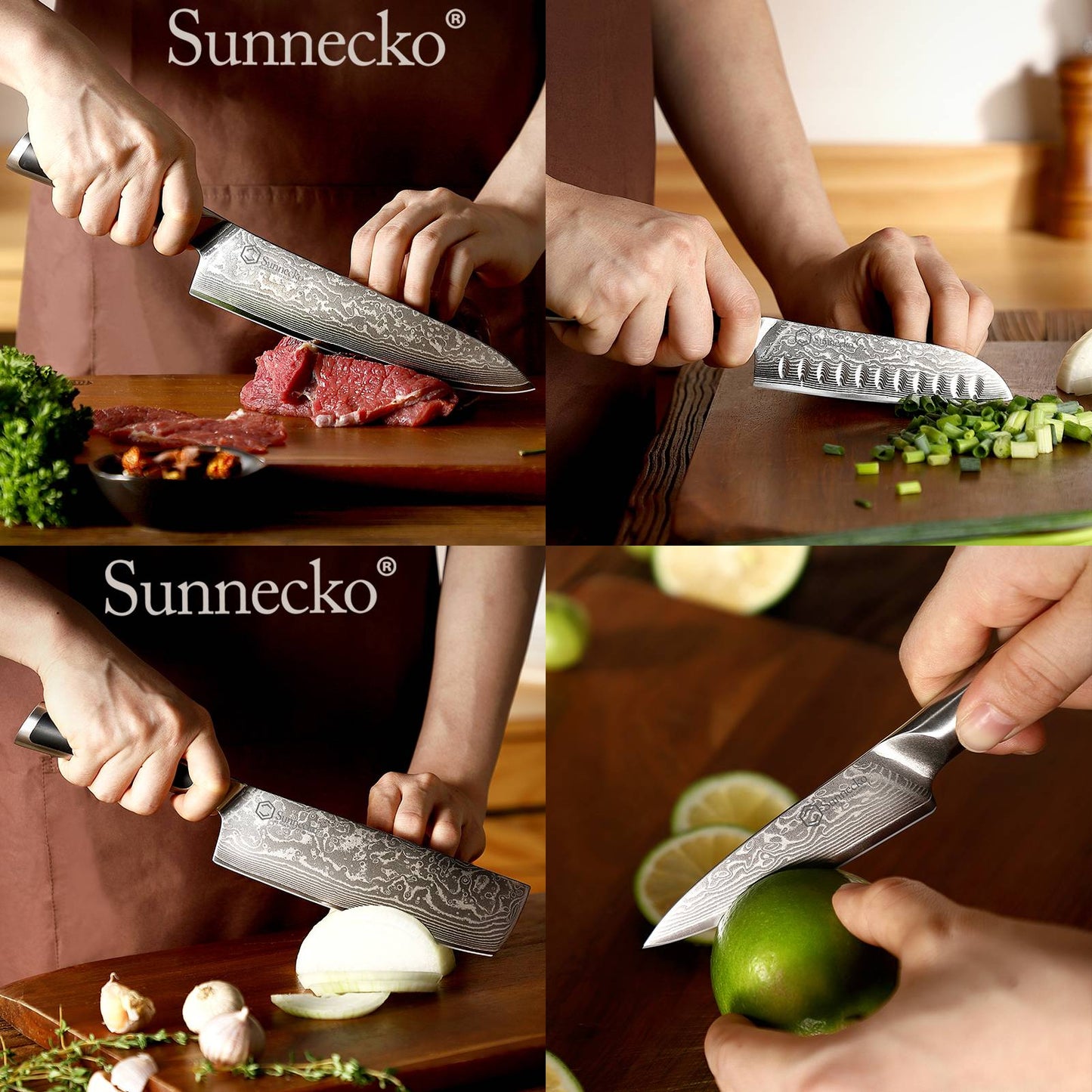 Facas Damasco Sunnecko 1-6Pcs/Set Faca de Cozinha Ultra Afiada com Núcleo VG10 Fio de Corte Utilitário Cutelo do Chef Santoku Fatiar Descascar