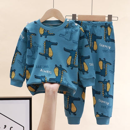 Conjunto de Duas Peças de Roupa de Casa Infantil Meninos Estampa Dinossauro Outono Inverno, Conjunto de Manga Comprida, Fantasia Infantil, Pijamas Infantis