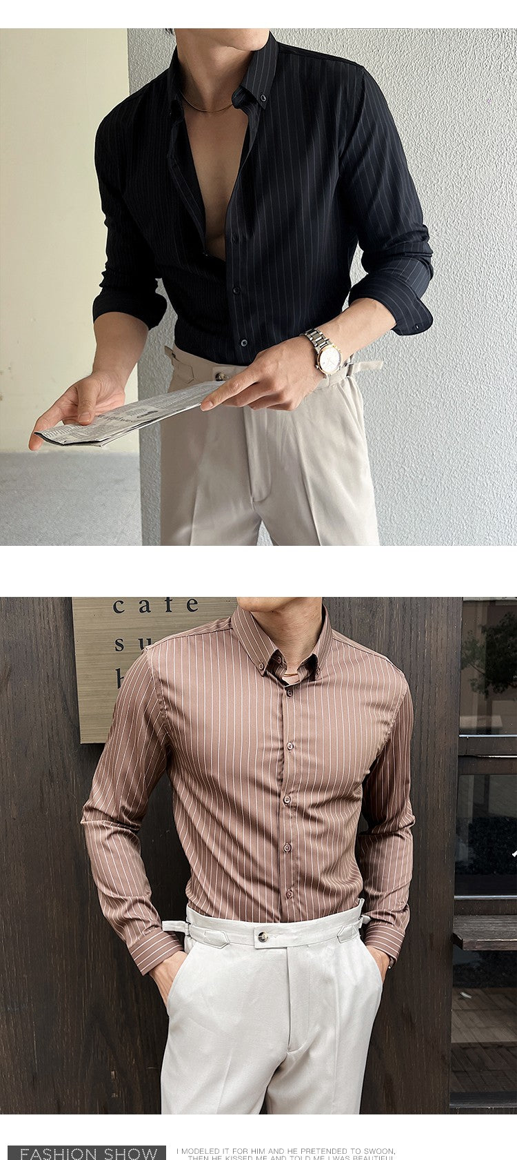 Striped Shirts for Men High-quality 2025 Autumn New Solid Business Casual Long Sleeved Elastic Slim Fit Dress Shirt Men Clothing
