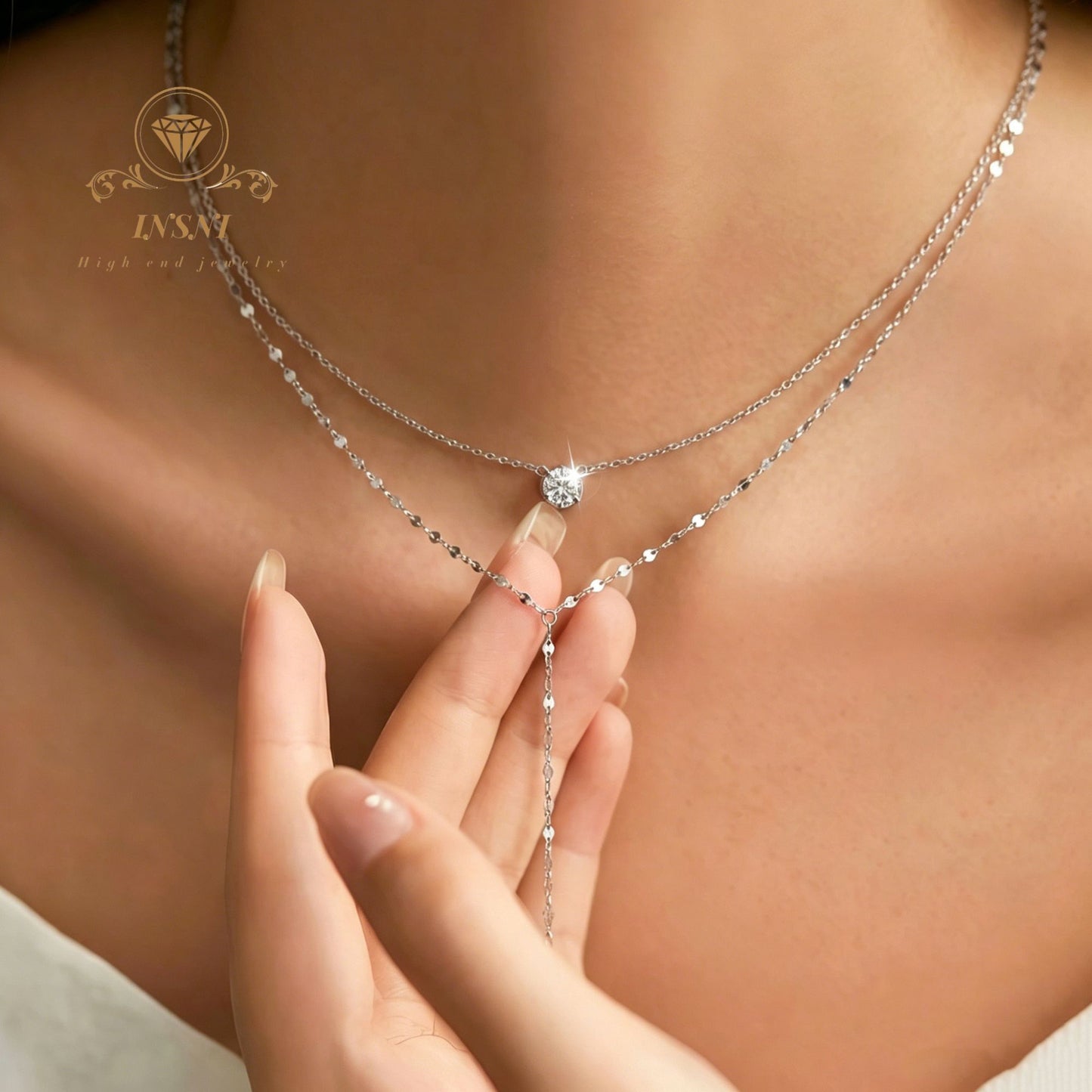 Moissanite S925 Silver Double-layer Necklace Y-shaped Fringed Exquisite Sweater Chain Light Luxury Niche Affordable Jewelry Gift