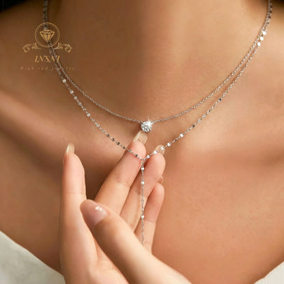 Moissanite S925 Silver Double-layer Necklace Y-shaped Fringed Exquisite Sweater Chain Light Luxury Niche Affordable Jewelry Gift