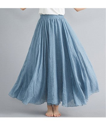 new 2020 Women Linen Cotton Long Skirts Elastic Waist Pleated Maxi Skirts Beach Boho Vintage Summer Skirts Faldas Saia