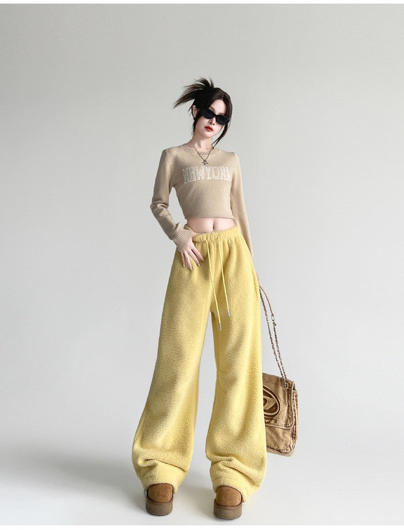 2025 New Winter Velvet Thick Pants Men Warm Straight Casual Pants Streetwear Loose Wide Leg Pants Thicken Lamb Wool Trousers